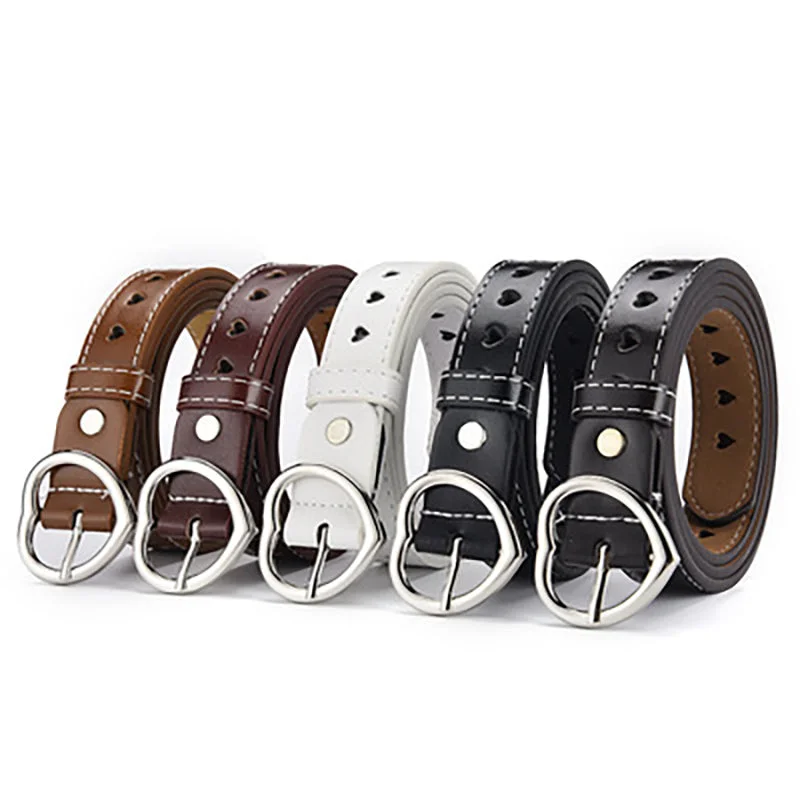 Love Hollow Belt Heart-shaped Ladies Belt Heart-shaped Jeans Belt Chic Rip-Detail High-Waist Jeans