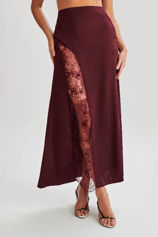 Luella Satin Lace Maxi Skirt - Plum high waist skirt