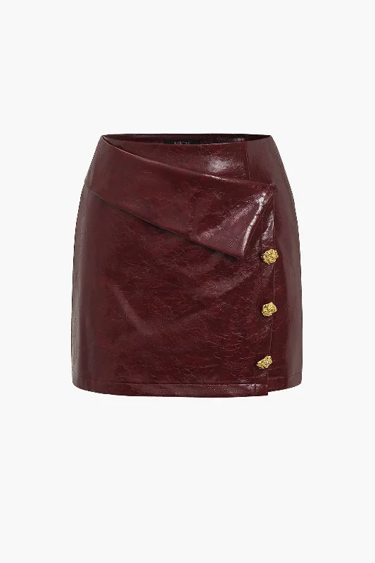 Solid Pu Button Asymmetrical Skirt tulle skirt dreamy