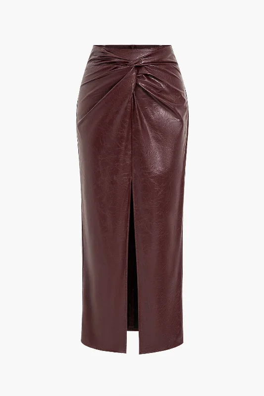 Faux Leather Twist Slit Skirt vintage skirt charm