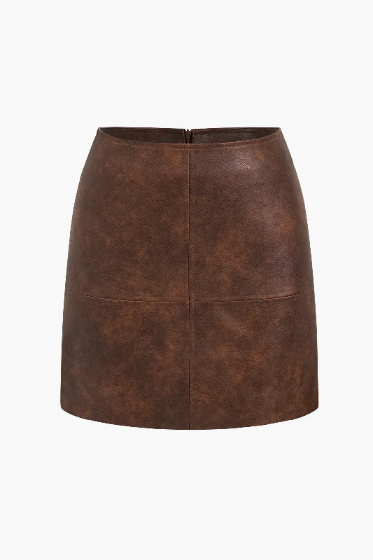 Faux Leather Zipper Skirt corduroy skirt durable