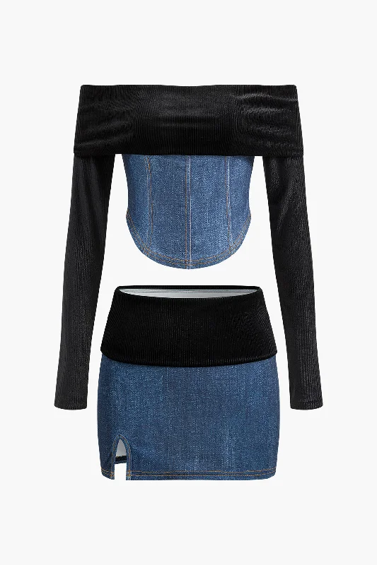 Off Shoulder Patchwork Skirt Set summer skirt style
