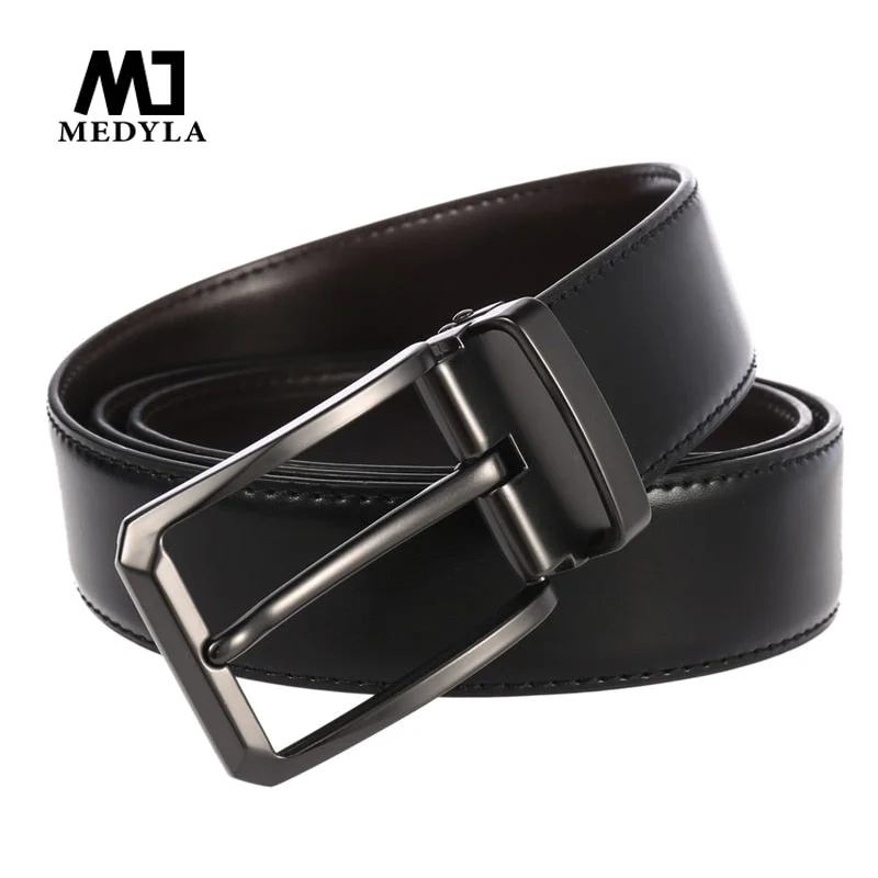 MEDYLA Genuine Leather For Men High Quality Black Buckle Jeans Belt Cowskin Casual Belts Business Belt Cowboy Waistband 3.5cm Casual Bootcut Ripped Jeans