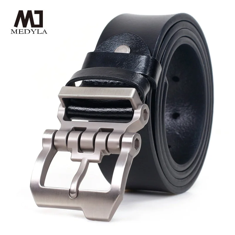 MEDYLA Men Belts Cow Leather Jeans Waistband Genuine Leather Male Belt Soft Alloy Pin Buckle Men's Belt P09A Casual High-Waisted Bootcut Jeans