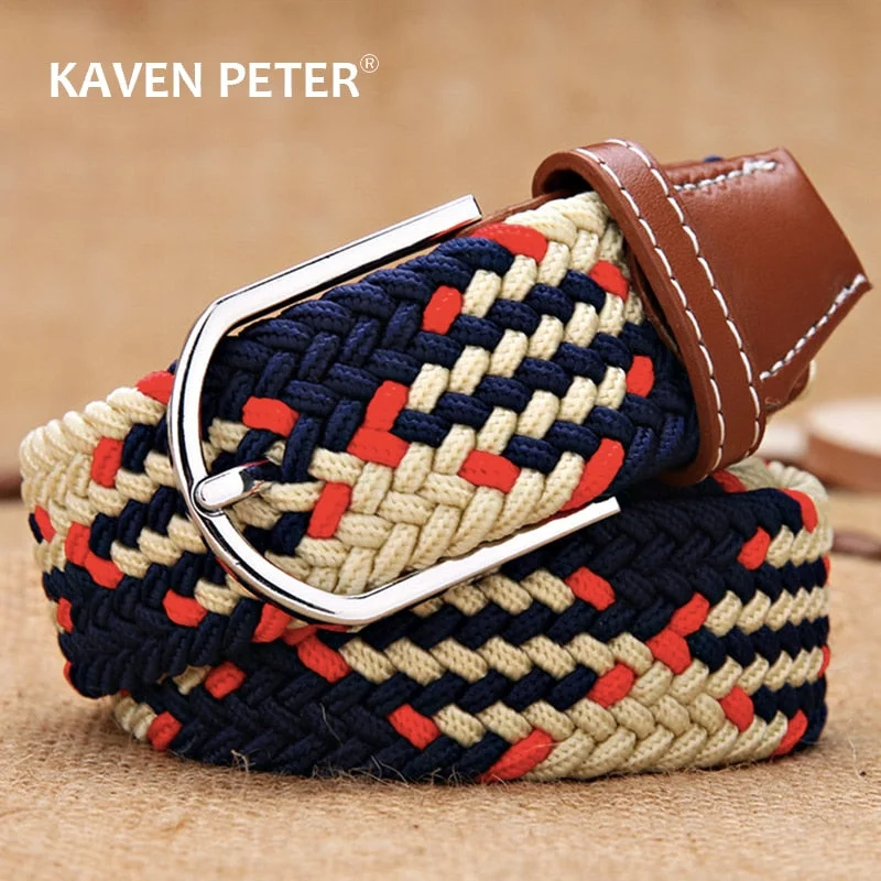 Men Women Elastic Stretch Belts One Size Casual Knitted Pin Buckle Belt Woven Canvas Webbing 2020 Fashion Jeans Belt 105 cm Elegant High-Waisted Flared Jeans