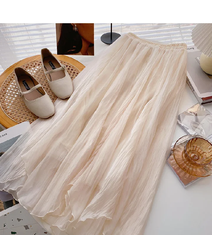 Mesh pleated draped high waist A-shaped medium length skirt  5789 velvet skirt plush