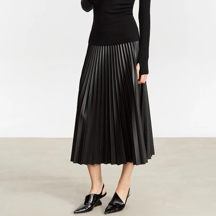 Minimalist A-Line Pleated Leather Skirt for Women lace skirt elegant