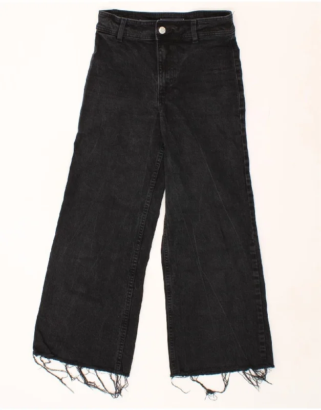 MNG Womens Wide Leg Jeans W28 L26 Black Cotton Stylish Shredded Denim Jeans