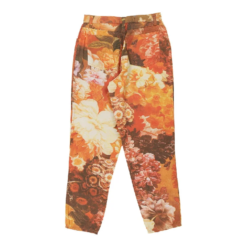 Moschino Jeans Floral Jeans - 27W UK 8 Orange Cotton Fashionable Frayed Hem Denim