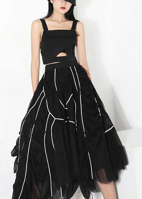 Natural Black Cinched Striped  Skirts Summer modal blend skirt