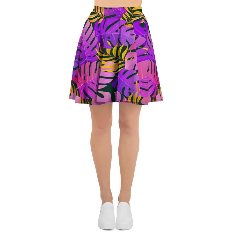 Neon Palm Leaf Edm Print Women's Skirt silk skirt lustrous