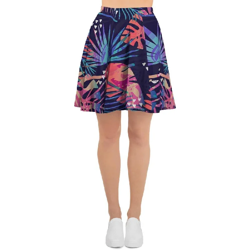 Neon Palm Leaf Hawaiian Print Women's Skirt corduroy skirt cozy