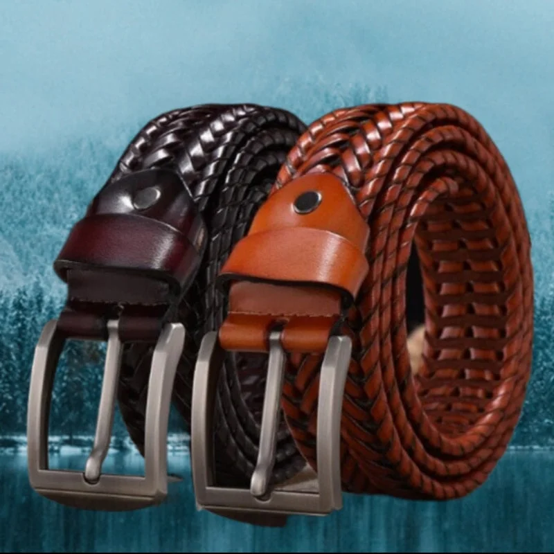 New Braided Belt for Men's Woven Belt Luxury Genuine Leather Cow Straps Hand Knitted Designer Men for Jeans Girdle Male Belts Cozy Tencel Blend Denim Jeans