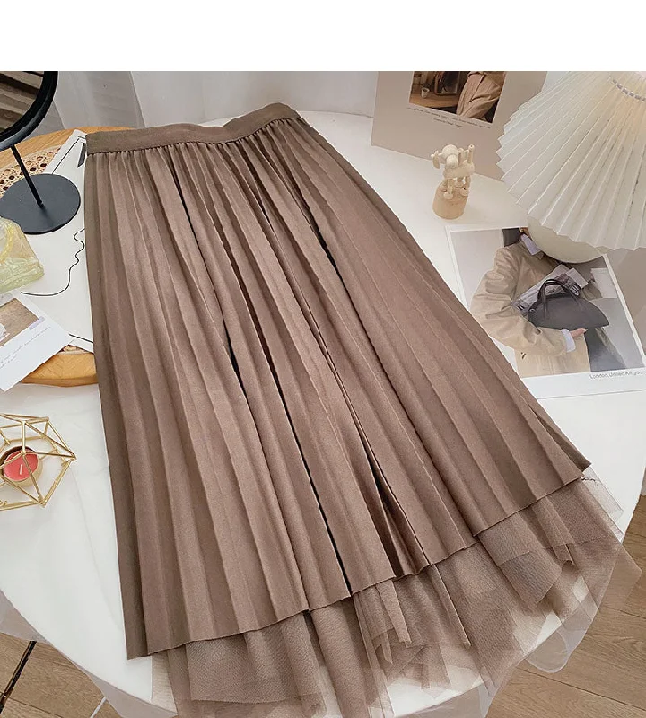 Niche design Vintage high waist A-line skirt with mesh  5787 velvet skirt sumptuous