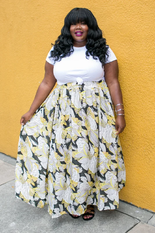 Twirl Maxi Skirt with Pockets - Yellow satin skirt smooth