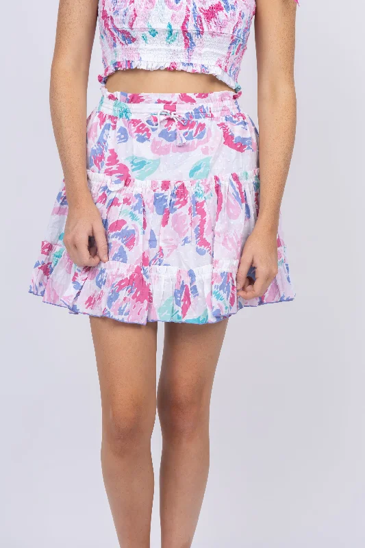 Poupette St Barth Mini Skirt in Pink Macro Peony chiffon skirt floaty