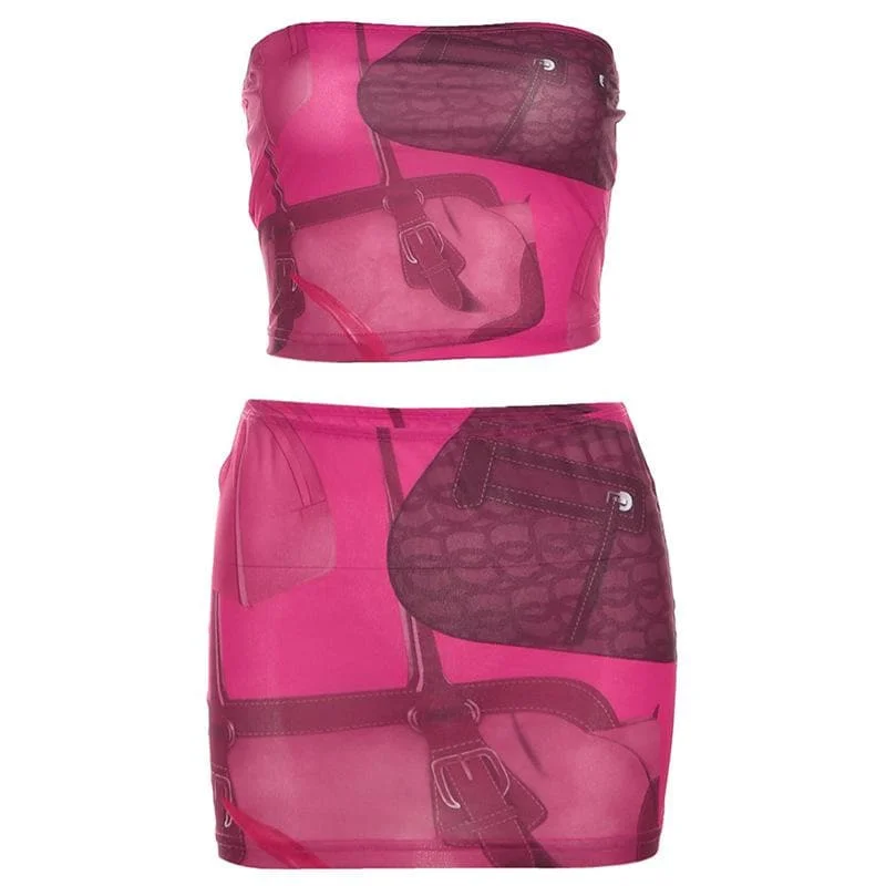 Print backless tube mini skirt set cashmere skirt rich
