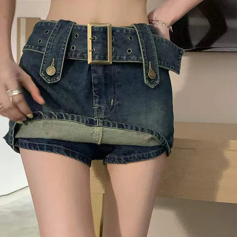 Punk Gothic Club Style Low-Waist Denim Mini Culotte Skirt Bottom velvet skirt luxury