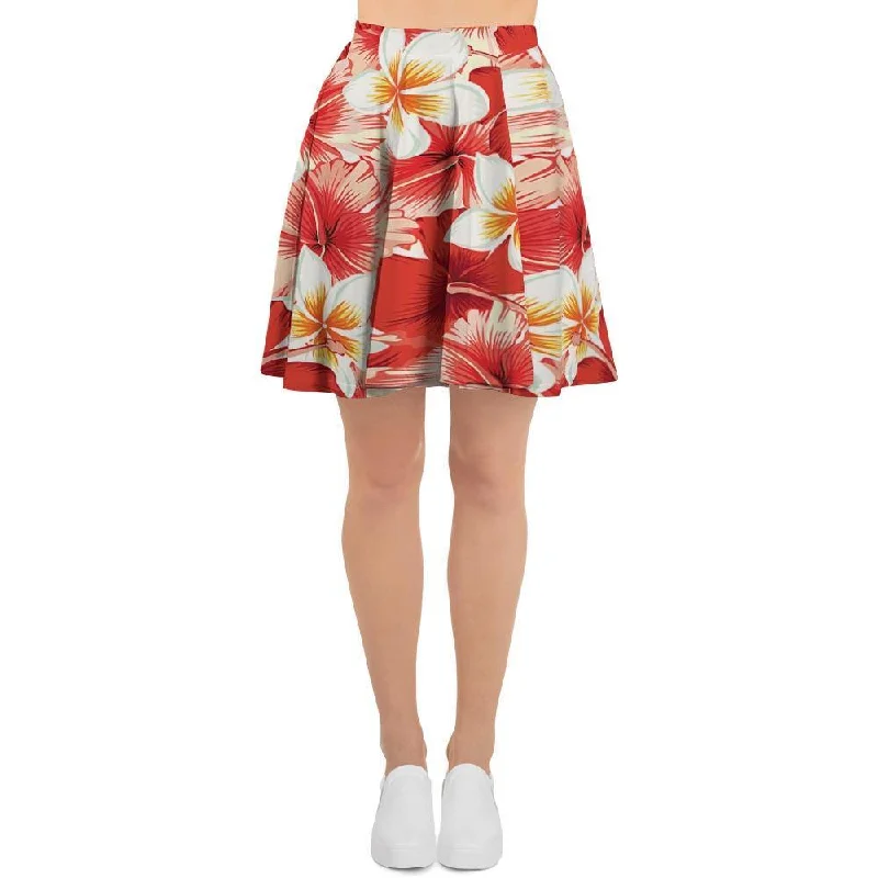 Red And White Hibiscus Hawaiian Print Women's Skirt chiffon skirt airy