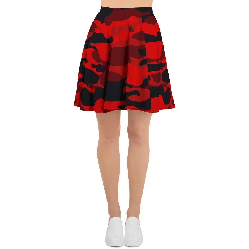 Red Camo Print Women's Skirt wool skirt thick