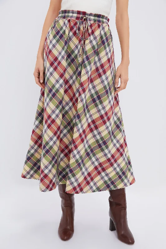 Red Yellow Green Multi Madras Maxi Skirt maxi skirt elegant