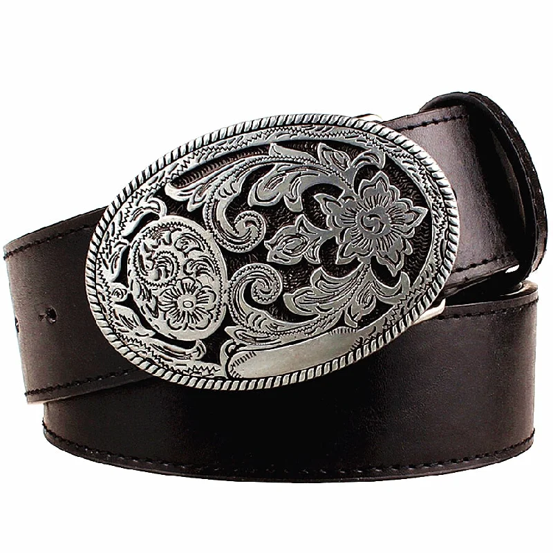 Retro women's belt metal buckle weave Arabesque pattern leather belts jeans trend punk rock strap decoration belt gift for women Elegant Tapered Leg Denim