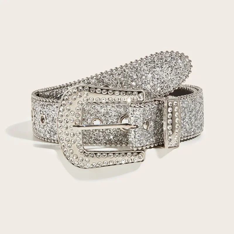 Rhinestone Belt Y2k Bling Sequin Designer Belts Jeans Décor Belt Classic Black Denim Jeans
