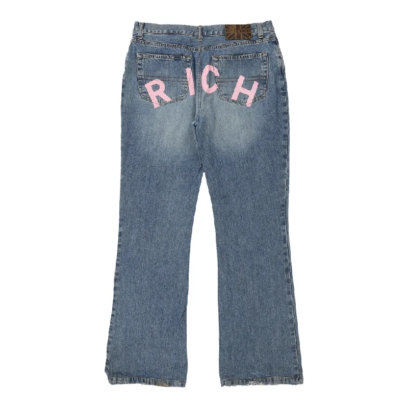 Richmond Spellout Jeans - 33W UK 12 Blue Cotton Trendy Low-Rise Slim Jeans