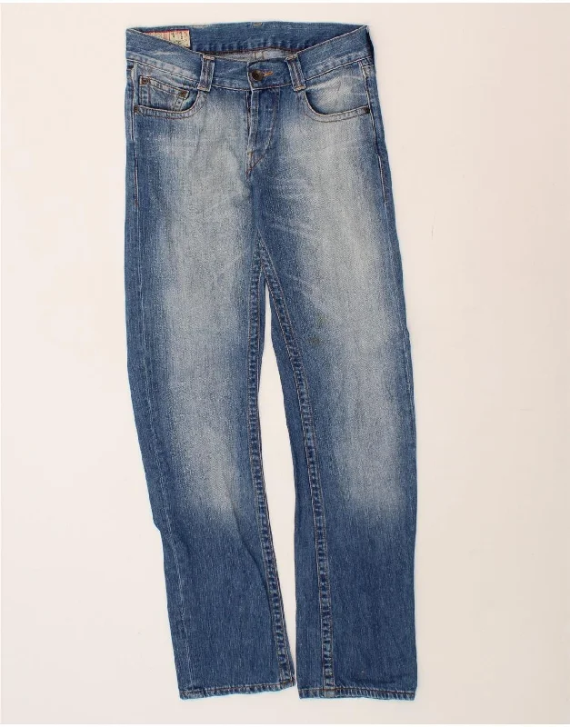 RIFLE Womens Straight Jeans W29 L33 Blue Cotton Chic Rip-Detail High-Waist Jeans