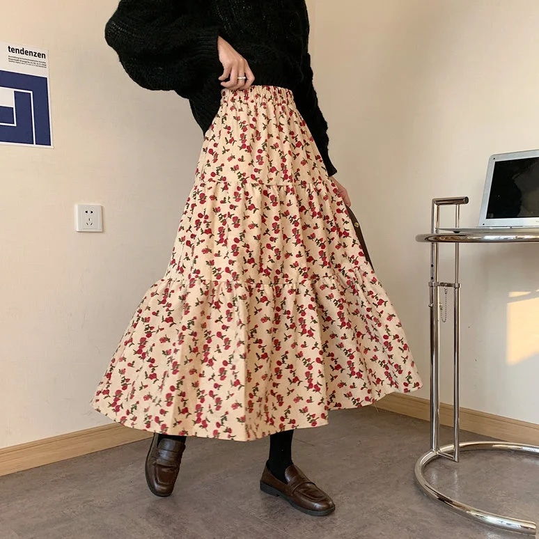 Rose Corduroy Tiered Midi Skirt (3 Colors) leather skirt sleek