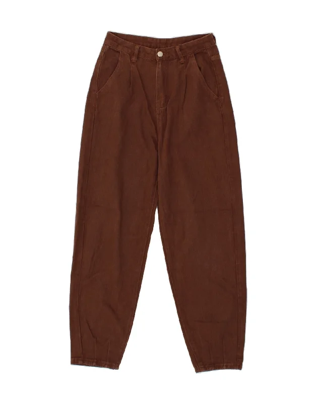 SHEIN Womens Tapered Jeans XS W25 L28 Brown Cotton Elegant Raw Hem Jeans