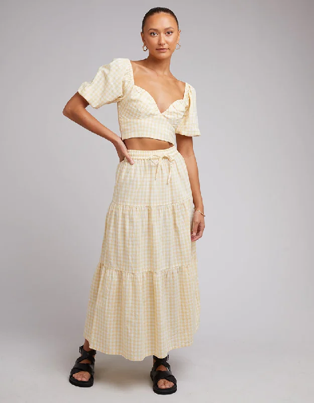 Silent Theory Bailey Maxi Skirt Lemon velvet skirt glossy