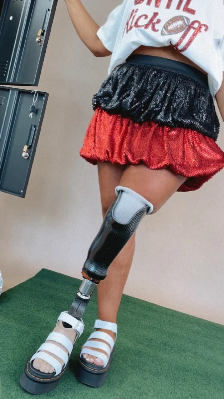 Spirited Red And Black Sequin Bubble Skirt leather skirt bold