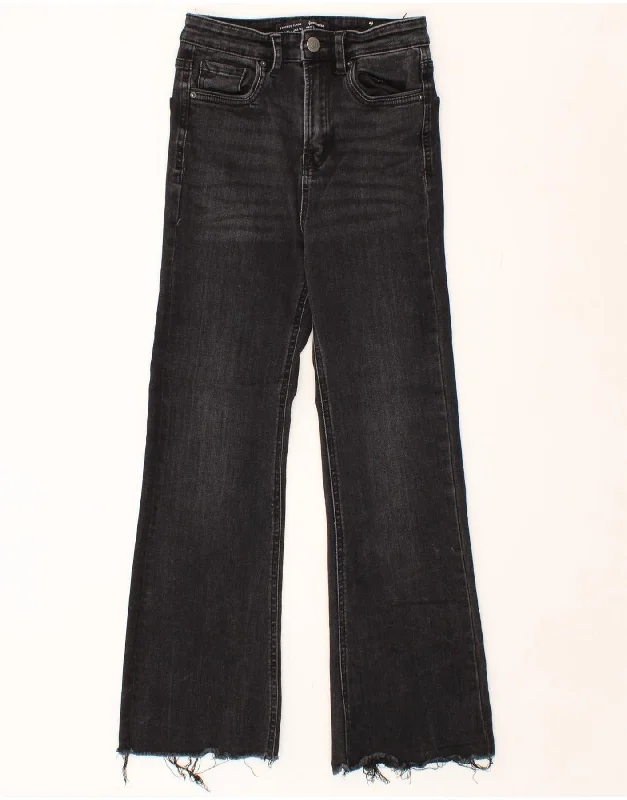 STRADIVARIUS Womens Flared Jeans UK 6 XS W26 L25 Black Cotton Casual Bootcut Ripped Jeans