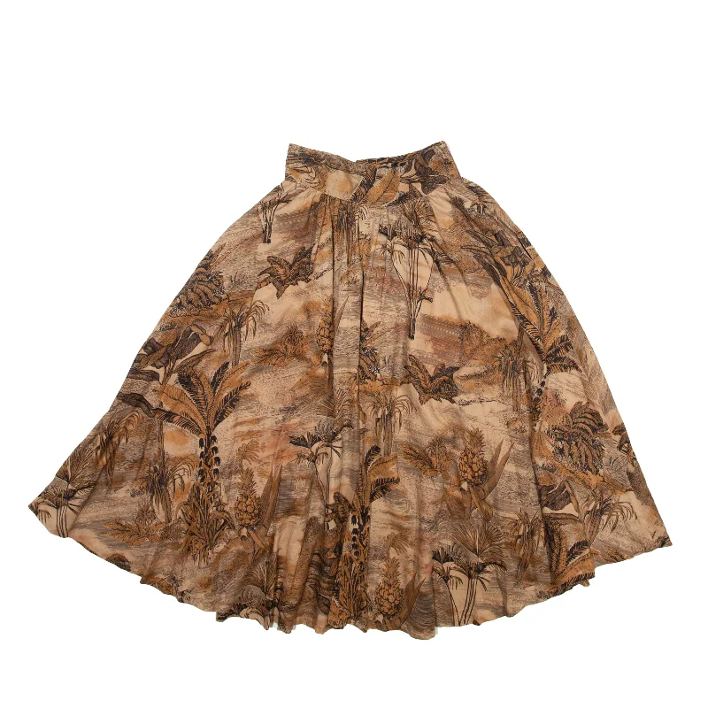 TACHIBANA Desert Print Knee Length Flare Skirt Brown Womens UK 4 zip skirt side