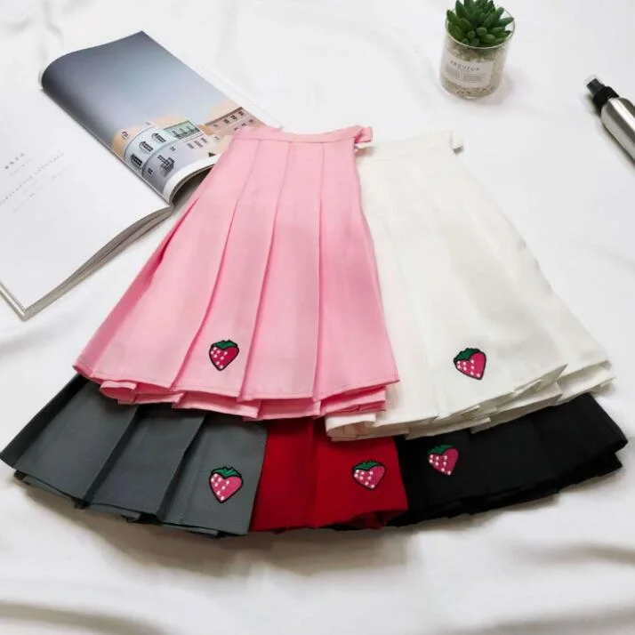 ulzzang style cute strawberry skirt yv43092 leather skirt durable