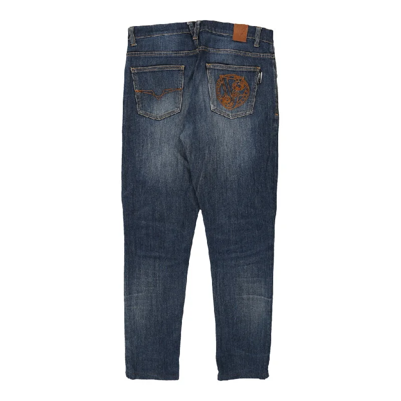 Versace Skinny Fit Jeans - 33W UK 14 Blue Cotton Stylish Shredded Denim Jeans