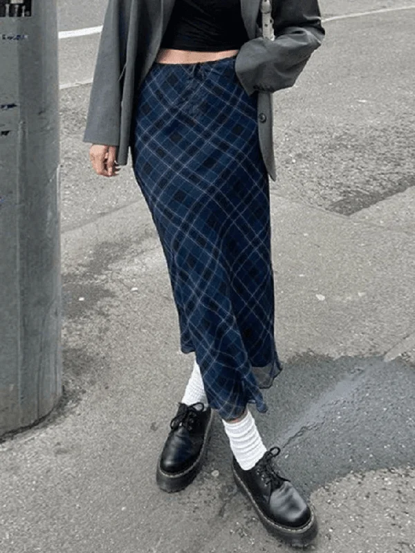 Vintage Checkered Maxi Skirt linen skirt relaxed