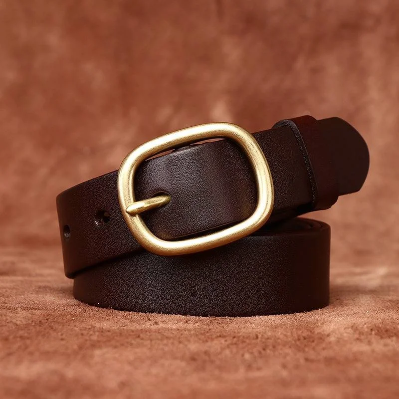 Vintage Solid Brass Buckle Fashion Women's Belt for Jeans-1.1" Width Comfortable Distressed Straight-Leg Jeans