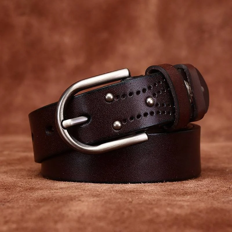 Vintage Women's Leather Belts for Jeans-1.1" Width Comfortable Low-Rise Jeans