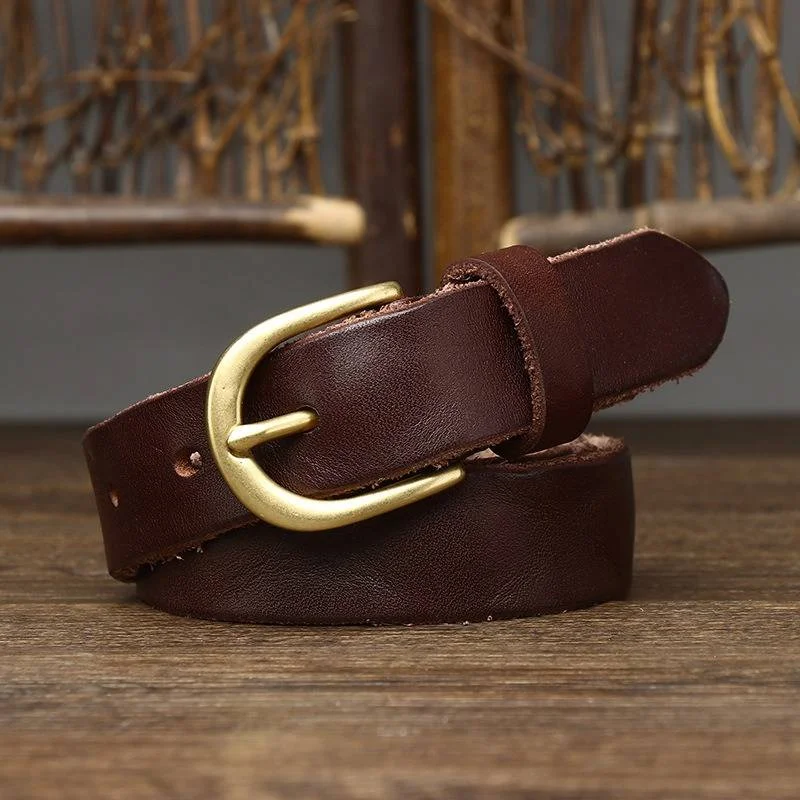 Washed Pleated Genuine Cowhide Women's Jeans Belt-1" Width Comfortable Stretch Fit Jeans