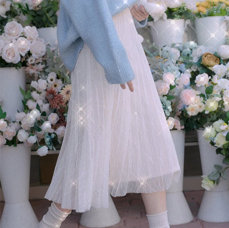White mesh skirt PL51786 ruffled skirt detail