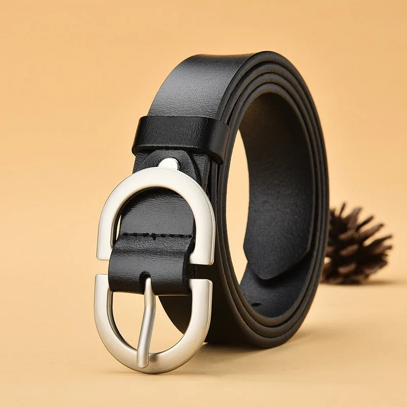 Women's Belt Genuine Leather ladies fashion metal round buckle belt jeans wild luxury brand belts for womenLD032 Chic Faded Blue Jeans
