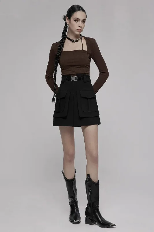 Women's Collect Waist A Line Black Half Personality Casual Women Mini Functional Buckle Decoration Skirt denim skirt stylish