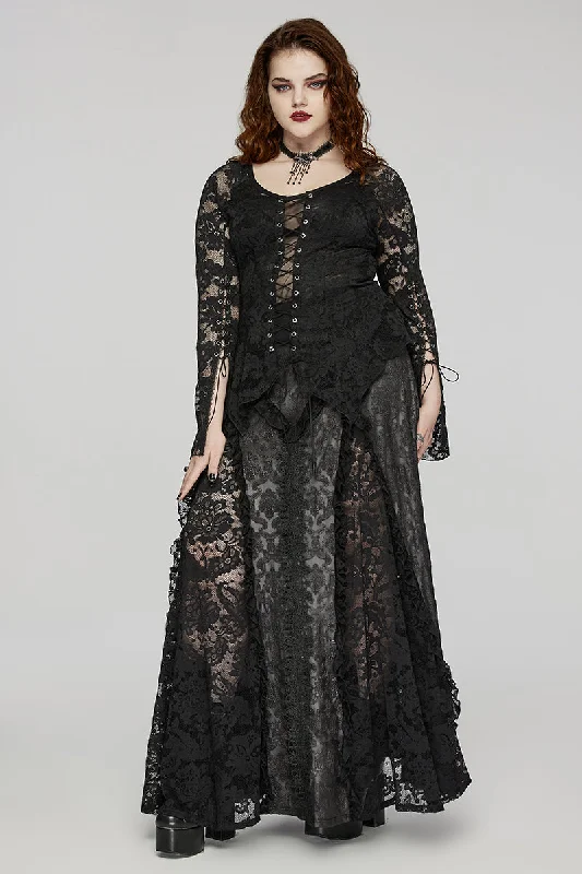 Women's Gothic Charm Dark Pattern Inverted Triangle Lace Splicing Design Mysterious Party Long Skirt silk skirt luxurious