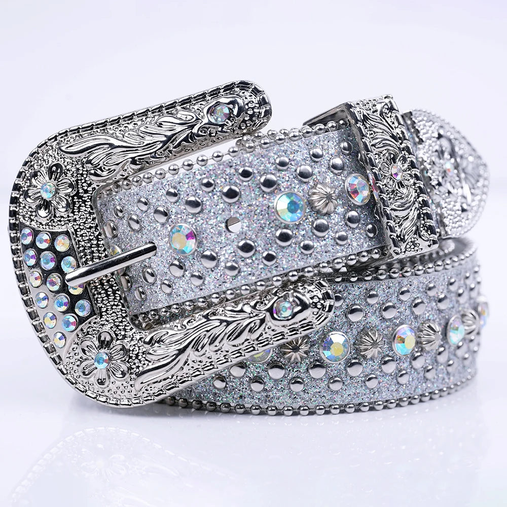 Women's Jeans Rhinestone Shiny Rivet Design Y2K Style Denim Shiny Belt Cozy Stretch High-Waist Jeans