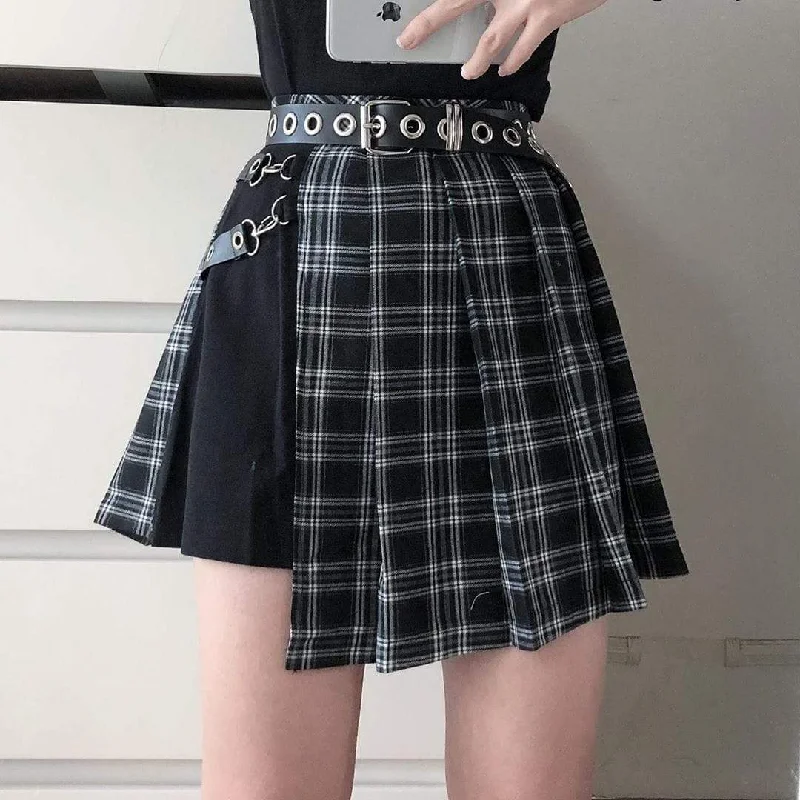 Women's Tartan Pleated Punk Skirt wool skirt breathable