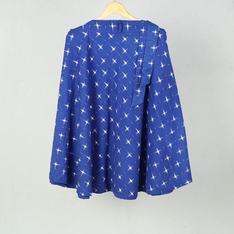Blue - Wrap Around Cotton Pochampally Ikat Skirt 22 zip skirt side